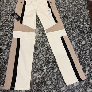 BCBGMaxAzria Beige and Black Panel Straight Leg Pants